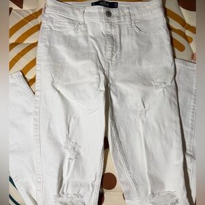 Hollister High-Rise Super Skinny White Ripped Skinny Jeans